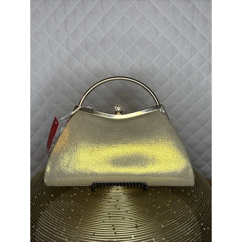 New with Tags Women’s Evening Bag Gala Gold Rhinestone Clutch Detachable‎ Strap